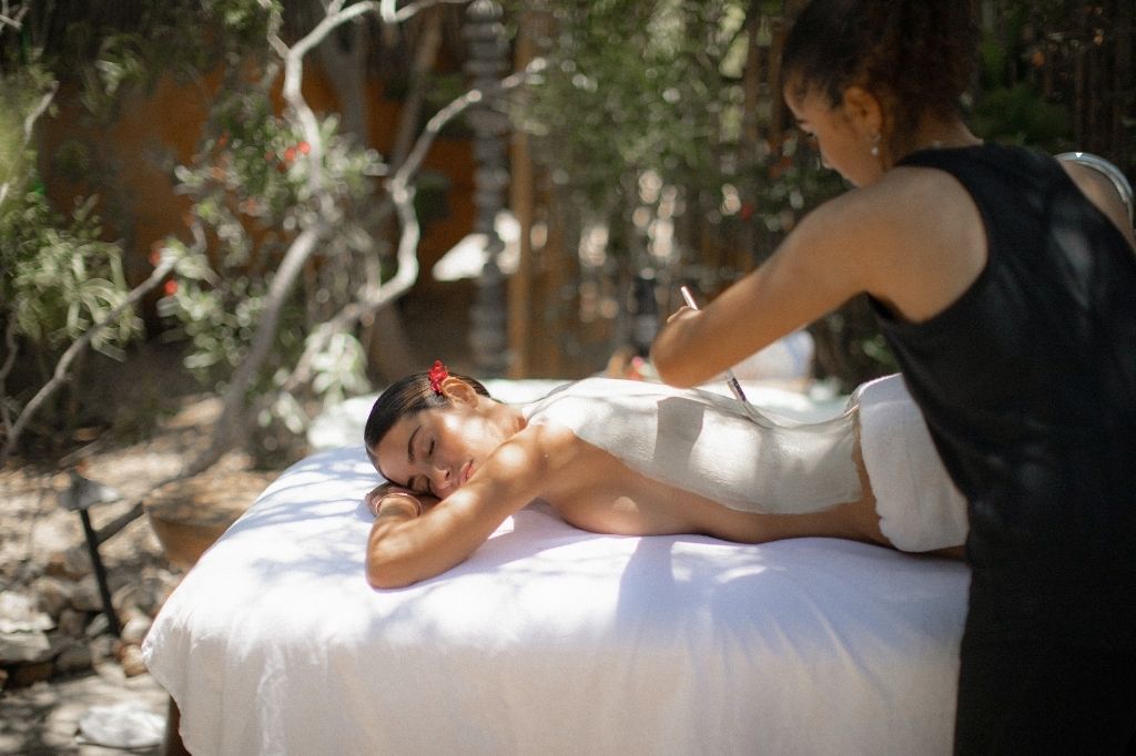 Guest receiving an outdoor spa treatment at We Care Spa in California