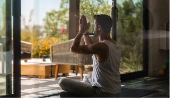 Guest practices meditation during a restorative 5-night wellness retreat at We Care Spa