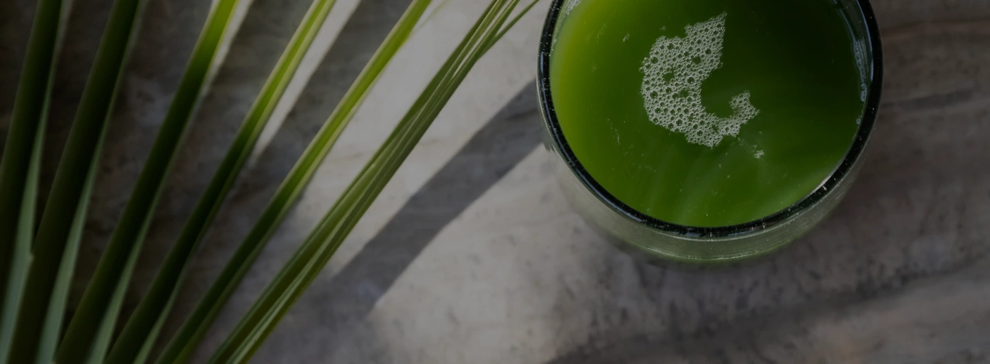 Fresh green juice on a stone surface, highlighting natural ingredients for digestive wellness.